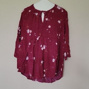 Torrid Red 3/4 Sleeve Tie Front Blouse with Mandarin Collar